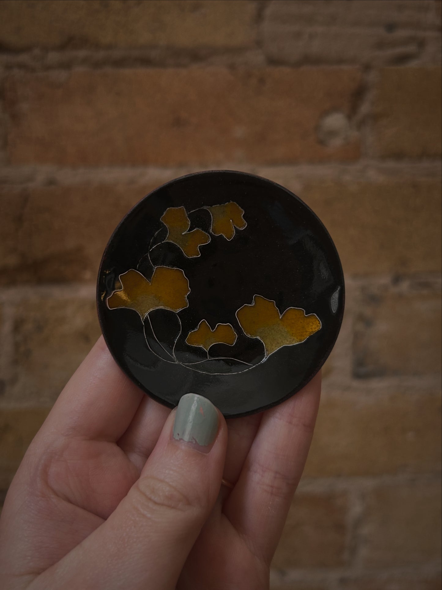 Ginkgo Leaf Enameled Trinket Dish